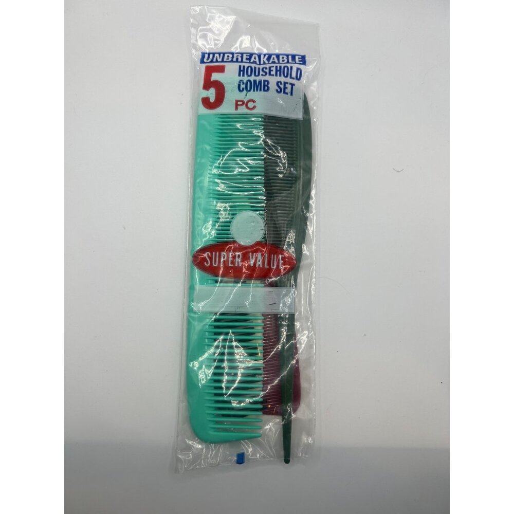 VTG NOS 5 Unbreakable Household Comb Set 1970s Beauty Haircare Sealed‎ Bag